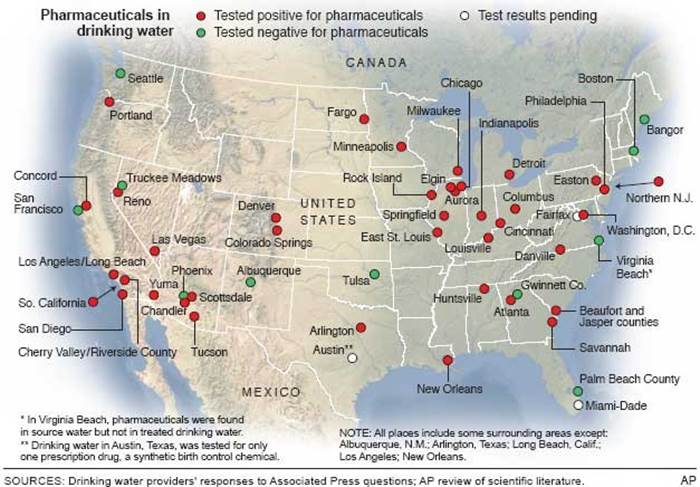 Cities with pharmaceuticals in water